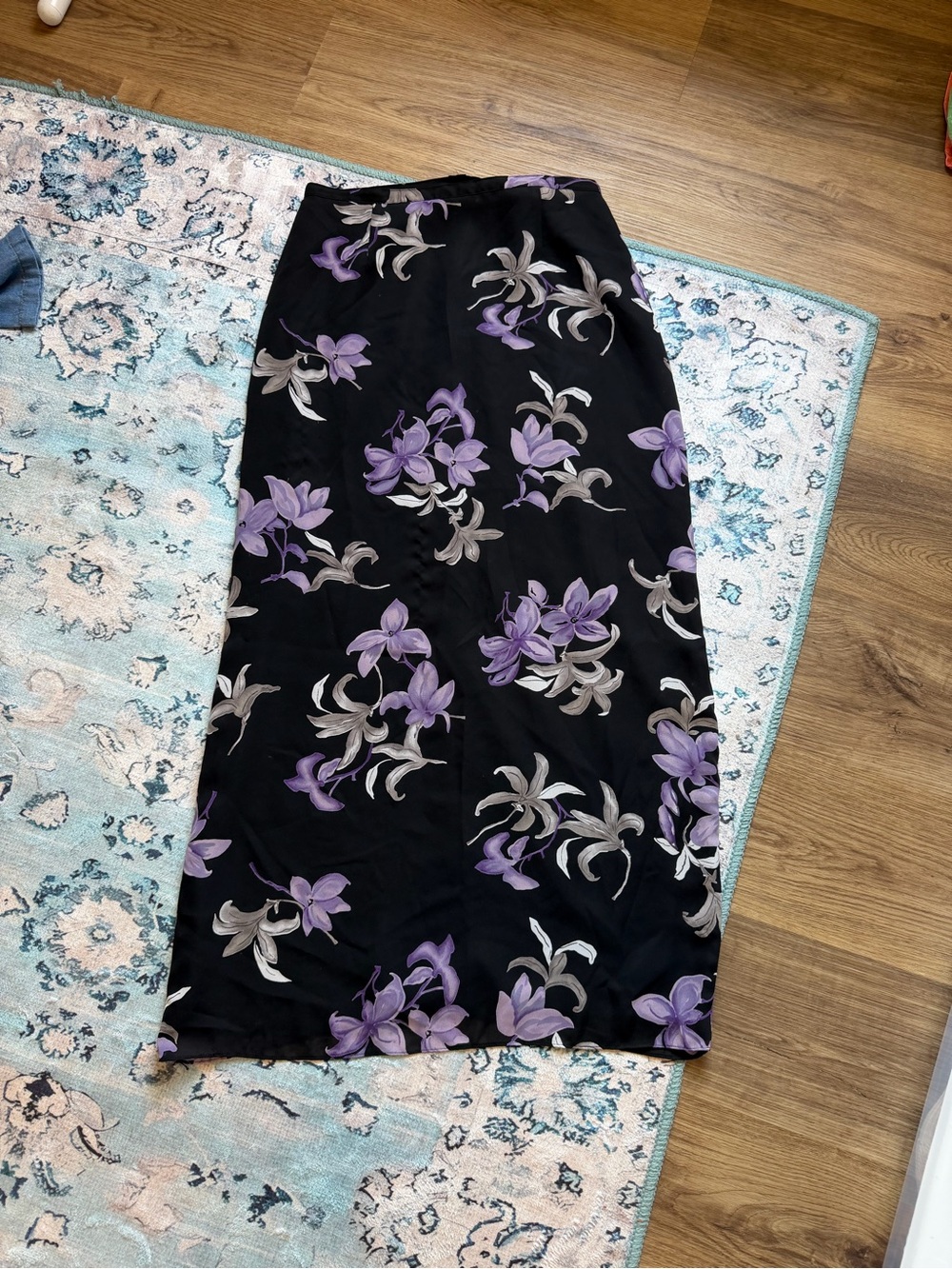 Jacqueline Ferrar Black Maxi Skirt with Purple Floral Print